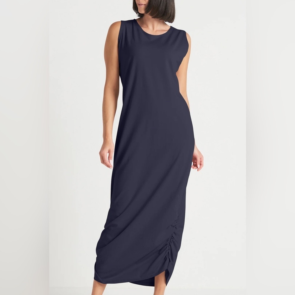 PLANET by Laura G Dark Navy Blue Sleeveless Ruched Tank Midi Dress Size S/M